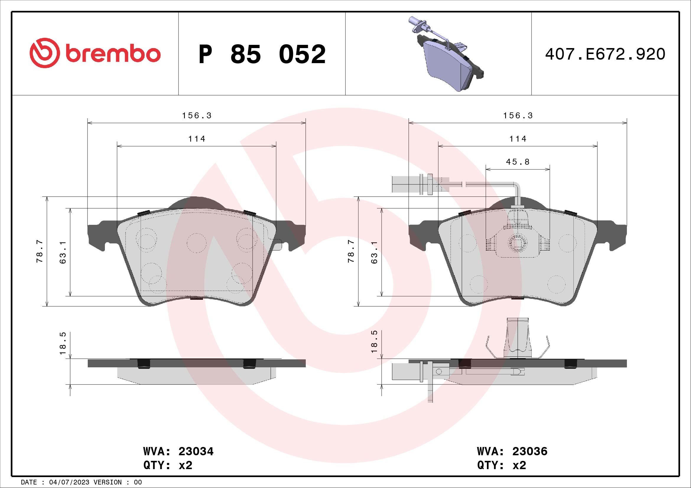 A.B.S. P 85 052 BREMBO BREMSBELÄGE, RICHTUNGSGEBUNDEN Bremsbelagsatz, Scheibenbremse